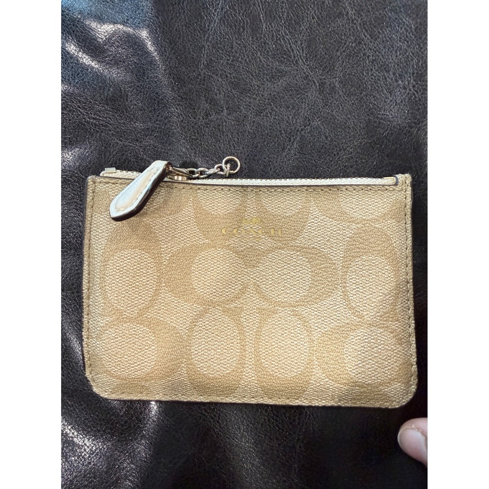 Coach Signature Canvas Zip Coin Purse Pouch Gold‎ Tone
